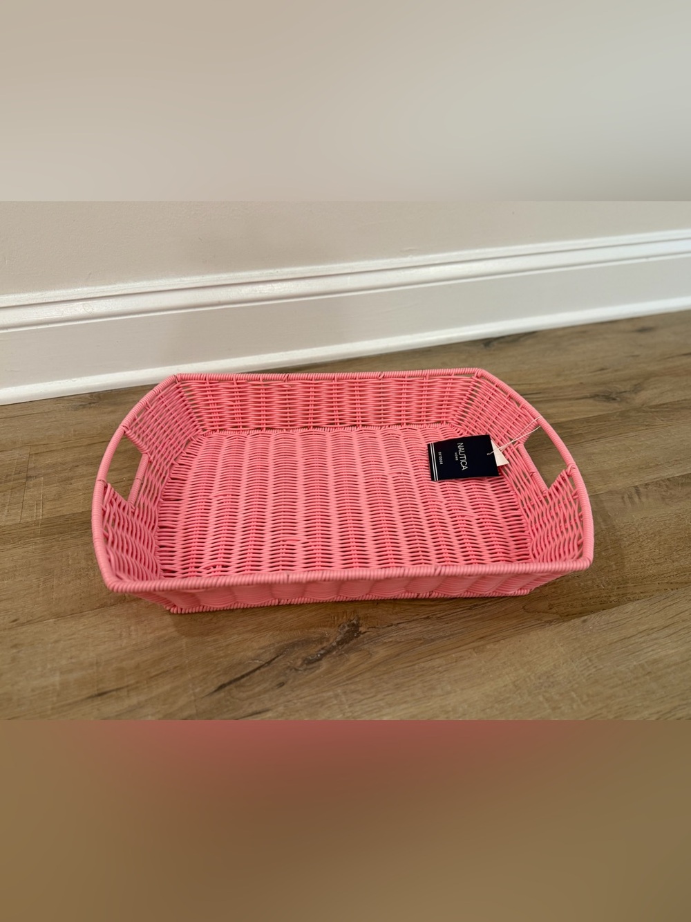 Nautica Home Outdoor Pink Wicker Serving Tray Basket with Handles New